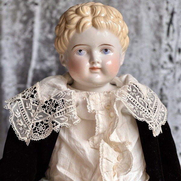 Large Antique German 26” Exposed Ears China Shoulder Head Boy Doll