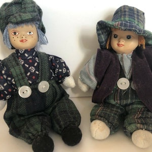 Set of 2 Small Vintage Ceramic and Cloth Miniature Dolls