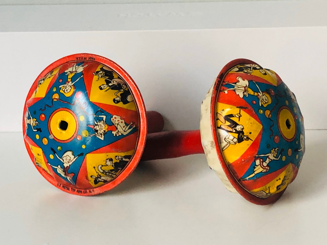 Vintage Lot of 2 Noisemaker Rattle 4 Tin Litho Toys With Wood Etsy