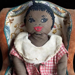 Antique/Vintage African American 12" Primitive Folk Art Cloth Rug Portrait Doll