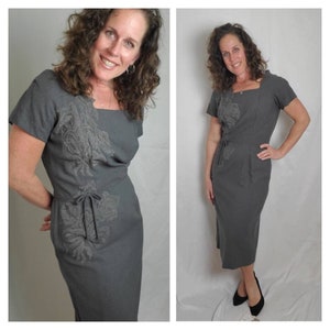 1950s dress gray wool vintage 50s pinup midi image 1