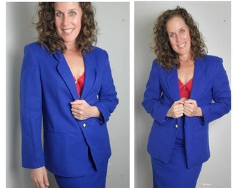 1980s suit blue vintage 80s wool Camden Classics skirt and blazer