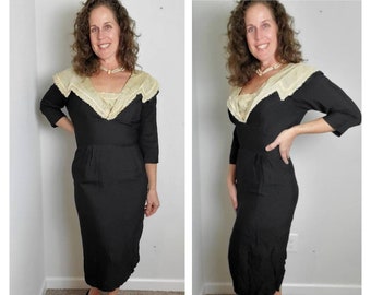 1940s dress vintage black 40s midi wiggle