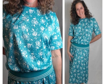 1980s suit floral vintage 80s skirt blouse set