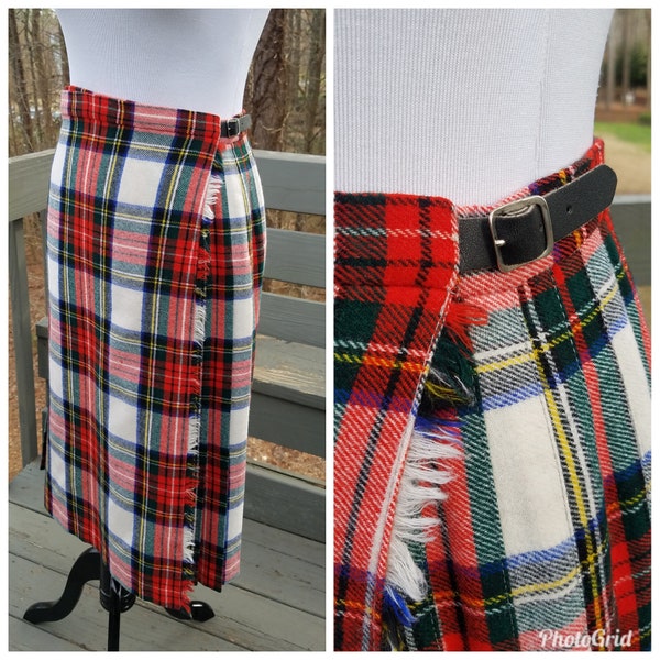 Vintage kilt 70s pure virgin wool tartan plaid skirt