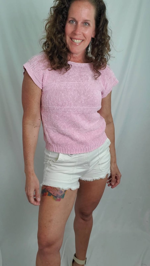 Vintage 80s blouse pink 1980s linen Nordstrom Brass Plum sweater