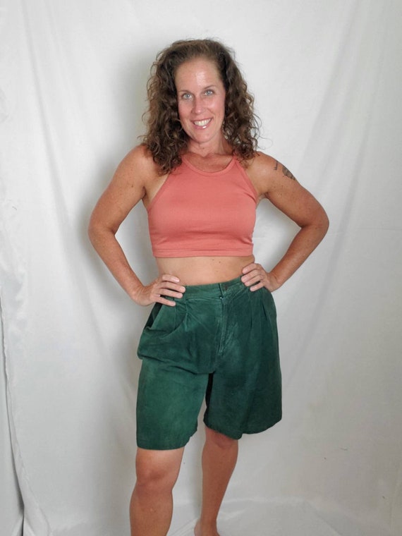 1980s shorts suede vintage 80s G-III green pleate… - image 2