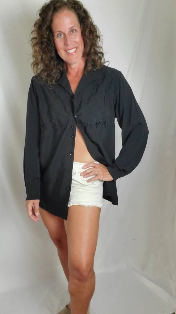 1980s blouse black Yves St. Clair button down - image 5