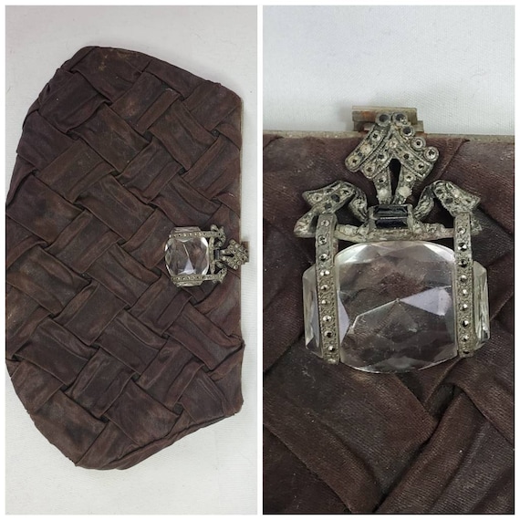 Antique clutch victorian brown fabric finger purse - image 1