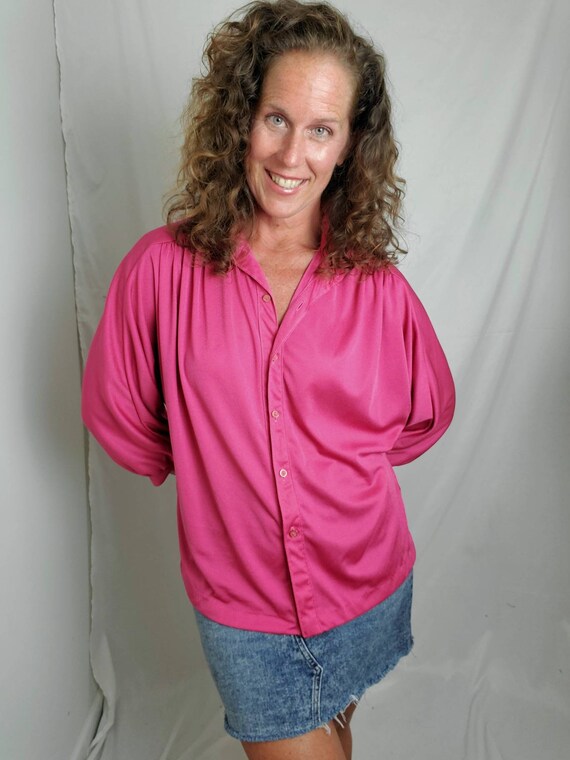 1970s blouse vintage 70s fuschia disco top - image 3