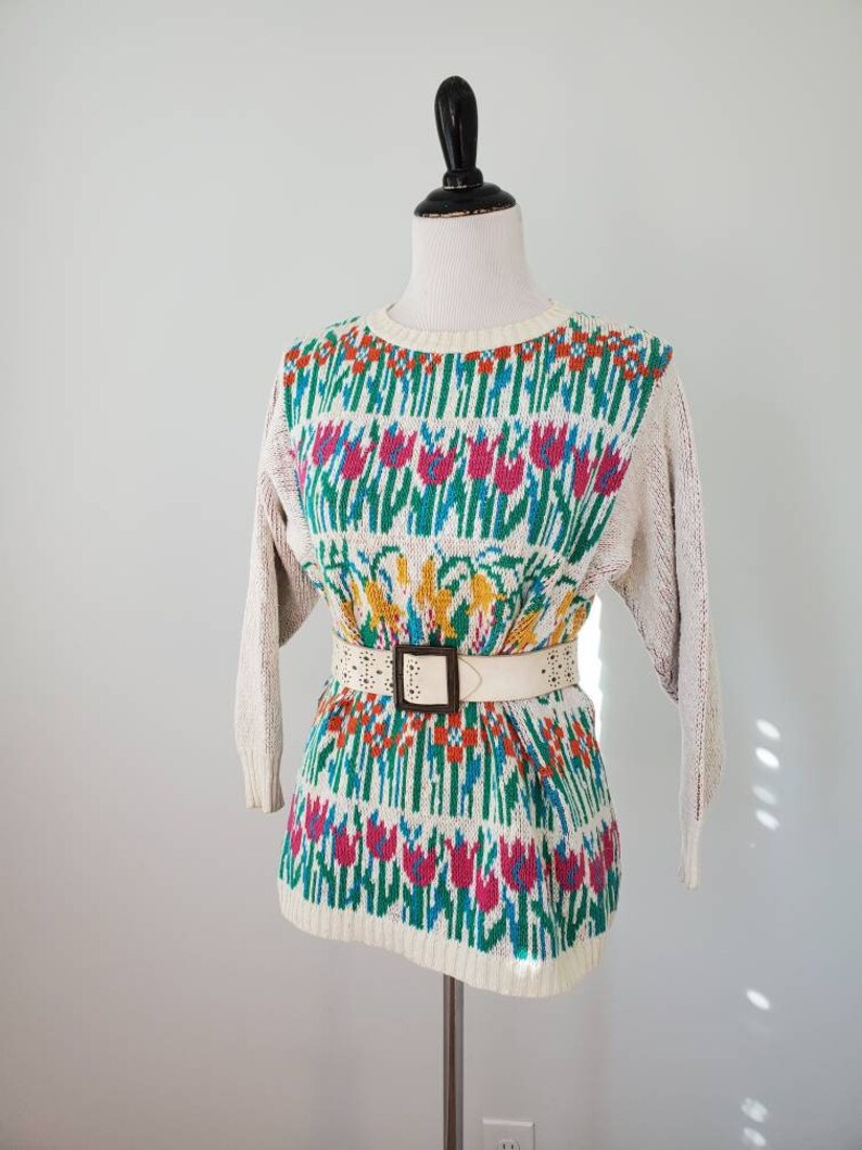 1980s Sweater Vintage 80s Crossings Floral Tulip Pullover - Etsy