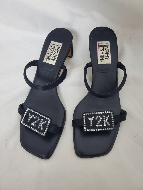 Y2K sandals vintage 2000 black rhinestone heels - image 4