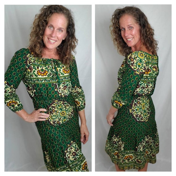 1970s dress green handmade vintage 70s midi - image 1