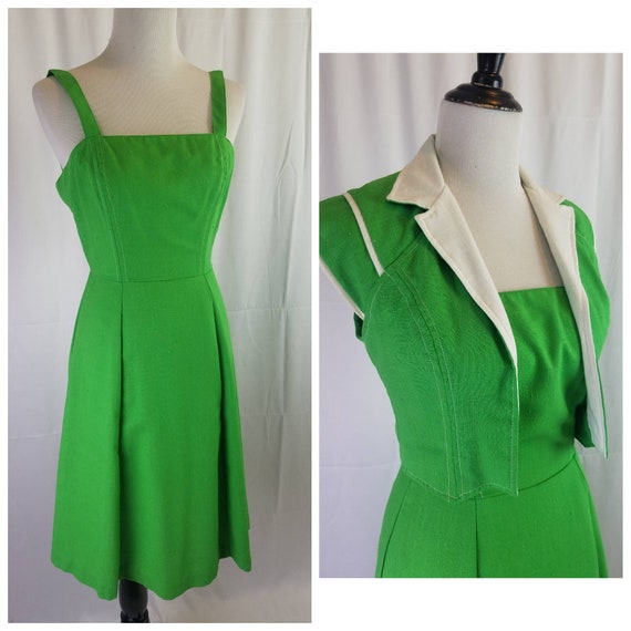 1970s vintage 70s green dress and bolero jacket Ac