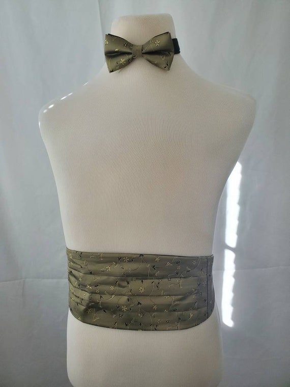 1990s cummerbund gold floral vintage 90s bowtie - image 9