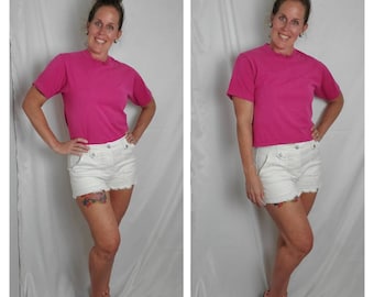 Vintage 80s tee pink single stitch 1980s cropped shirt