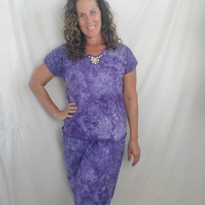 1980s purple tie dyed outfit vintage 80s skirt and shirt