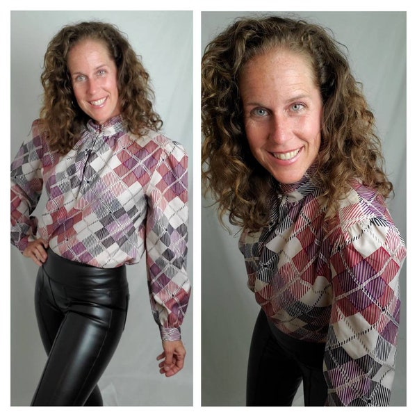 1970s blouse Ship 'n shore vintage 70s argyle plaid top