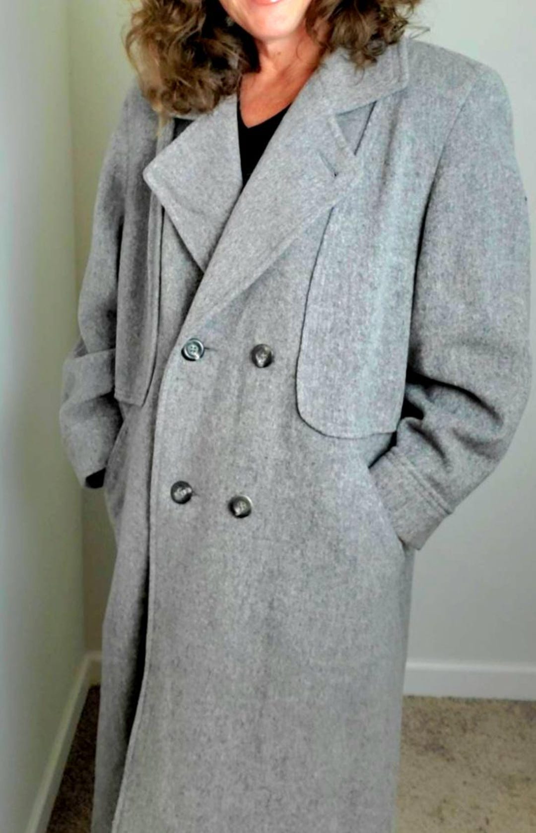 Vintage 80s Gray Wool Coat | Minimalist Long Coat | Classic