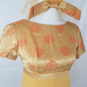 1960s dress vintage 60s mid century formal gold empire waist hair bow