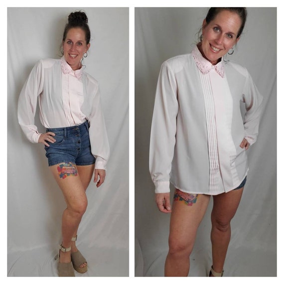 1980s blouse vintage 80s pink Yves St. Clair top - image 1