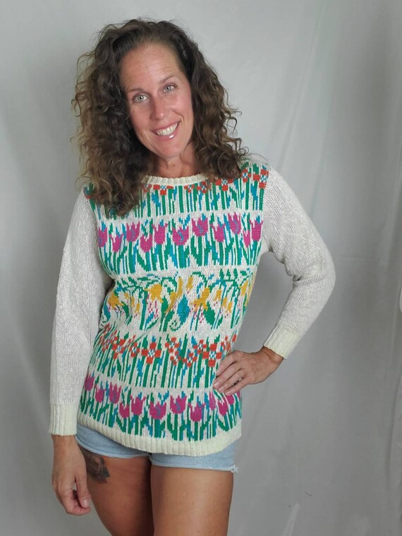 1980s sweater vintage 80s Crossings floral tulip … - image 3