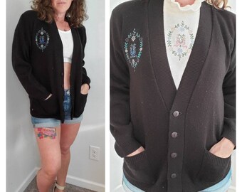 1980s cardigan black vintage 80s Bay Point Threads sweater