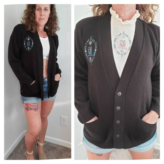 1980年代のカーディガン、黒のヴィンテージ、80年代のベイポイント