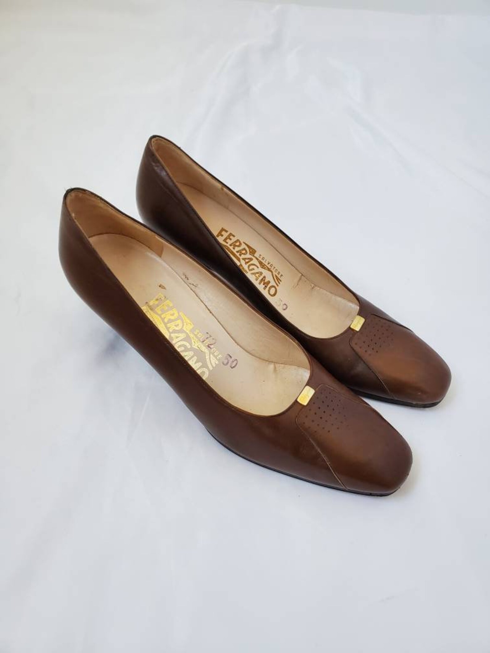 1980s Ferragamo Pumps Vintage 80s Brown Leather Heels - Etsy