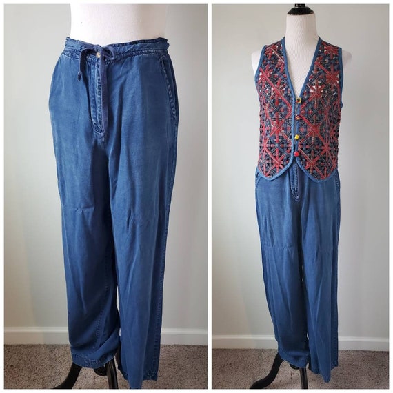 1990s pants Talbots vintage 90s blue wide leg trou