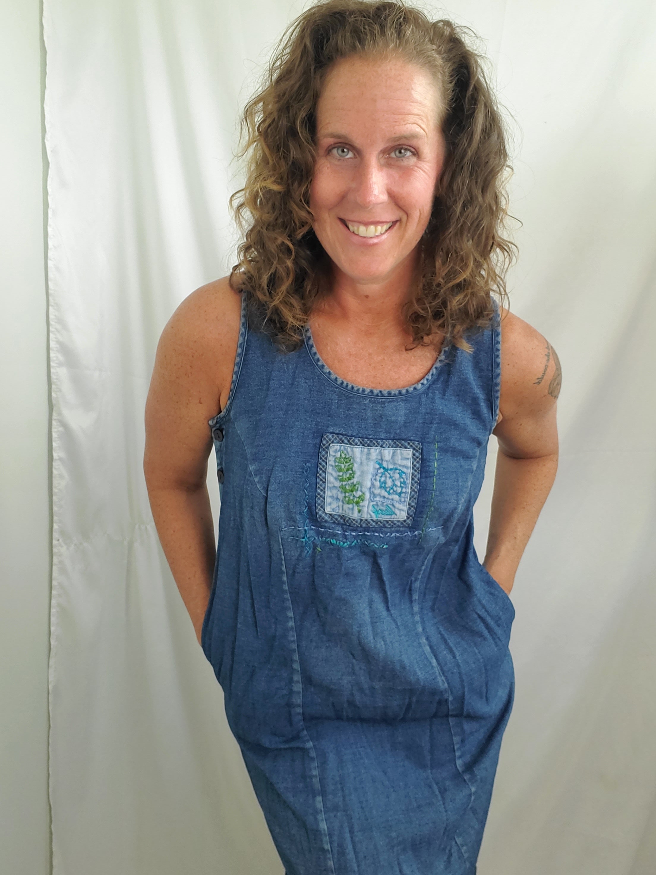 Vintage 90s Denim Dress | Minimalist Button Front Midi Dress | Casual Everyday Jean Dress | Y2k Grunge Style