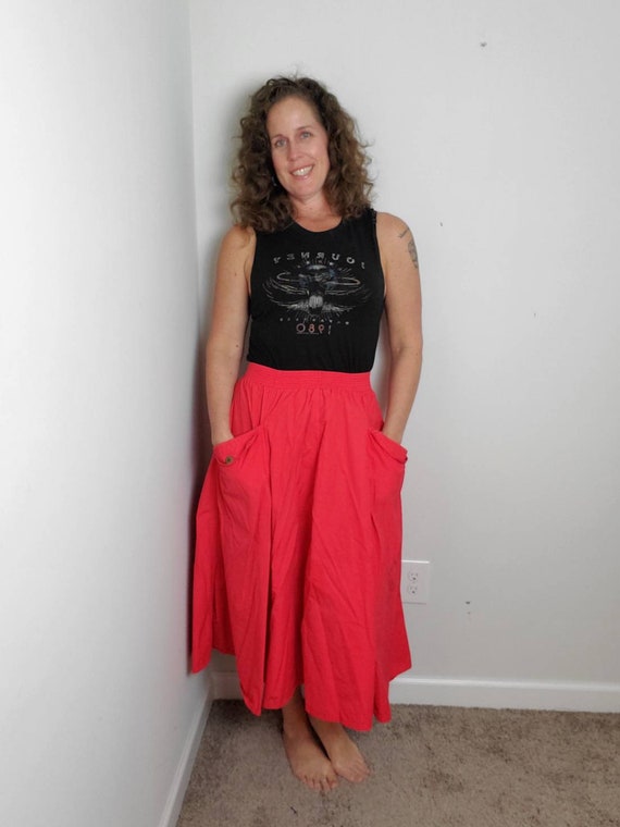 Vintage 80s skirt red 1980s Soko midi - image 5