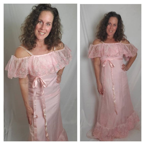 1970s dress pretty in pink vintage 70s maxi formal - image 1