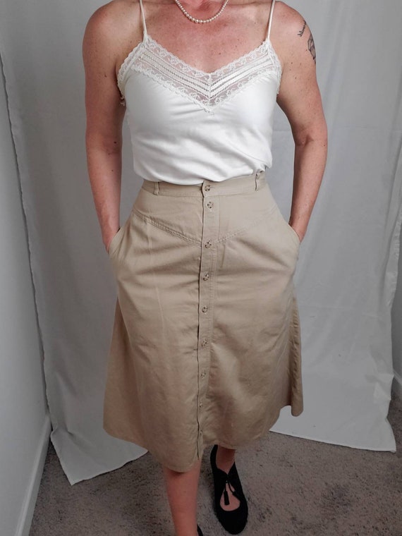 1980s skirt khaki vintage 80s Lord & Taylor midi - image 3