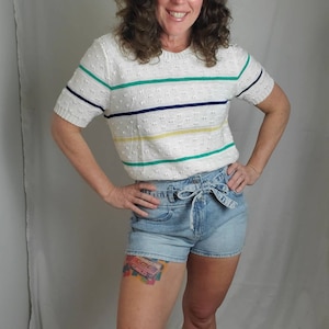 1980s sweater vintage 80s knit striped blouse