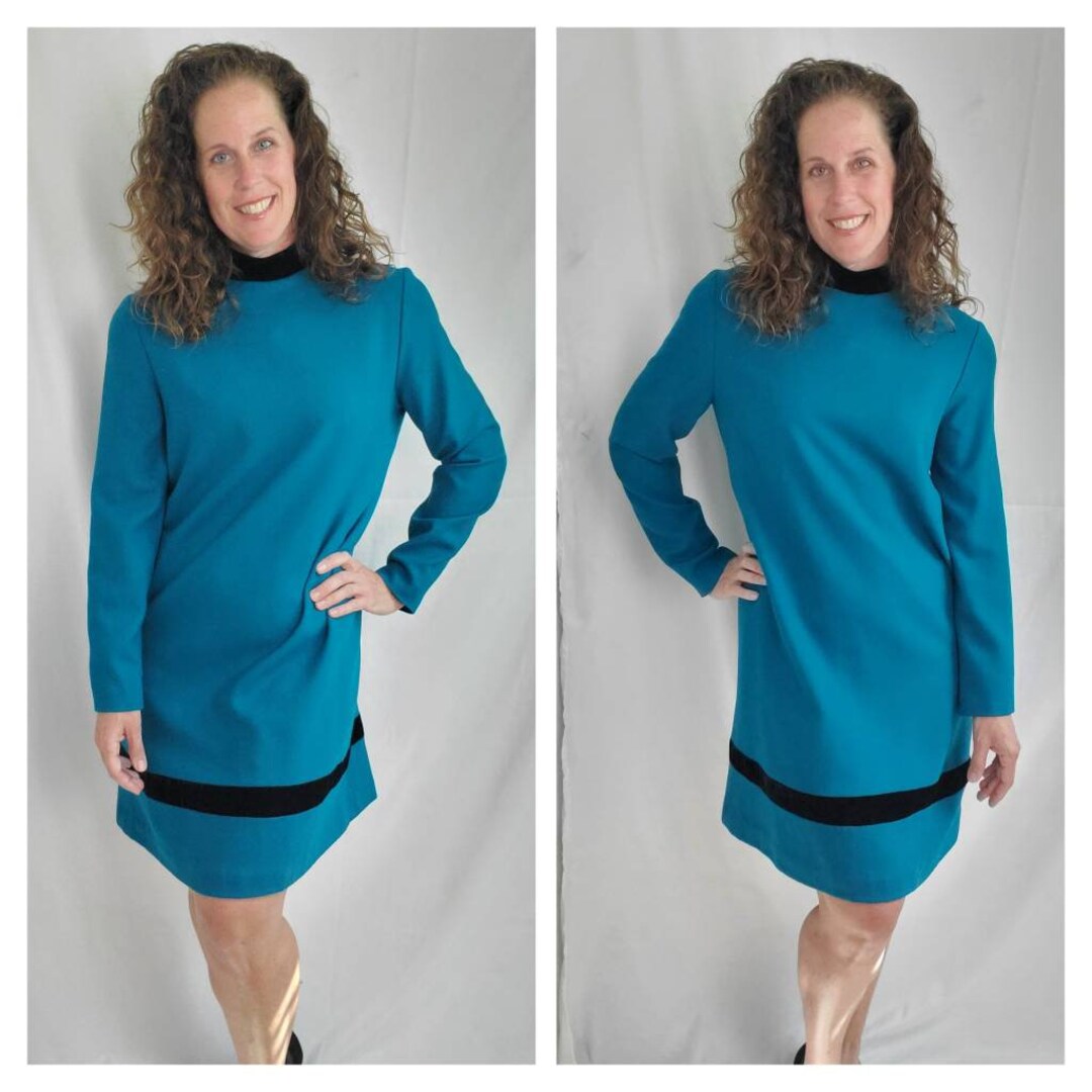 1980s Dress Mod Style Vintage 80s Does 60s Aqua Evan-picone - Etsy