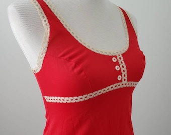 1970er Jahre Slip Formfit Rogers rotes Negligé vintage 70er Jahre Nachthemd