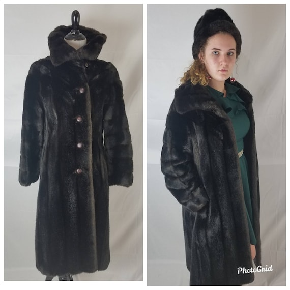 1960s coat Grandella vintage 60s brown faux fur j… - image 1