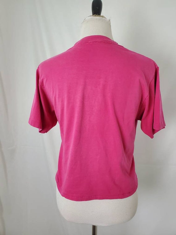 Vintage 80s tee pink single stitch 1980s cropped … - image 8