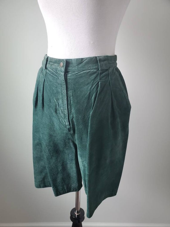 1980s shorts suede vintage 80s G-III green pleate… - image 5