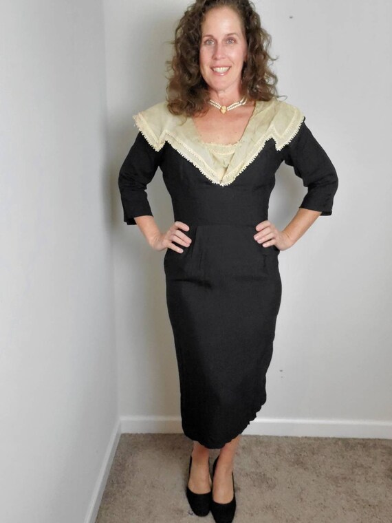 1940s dress vintage black 40s midi wiggle - image 4