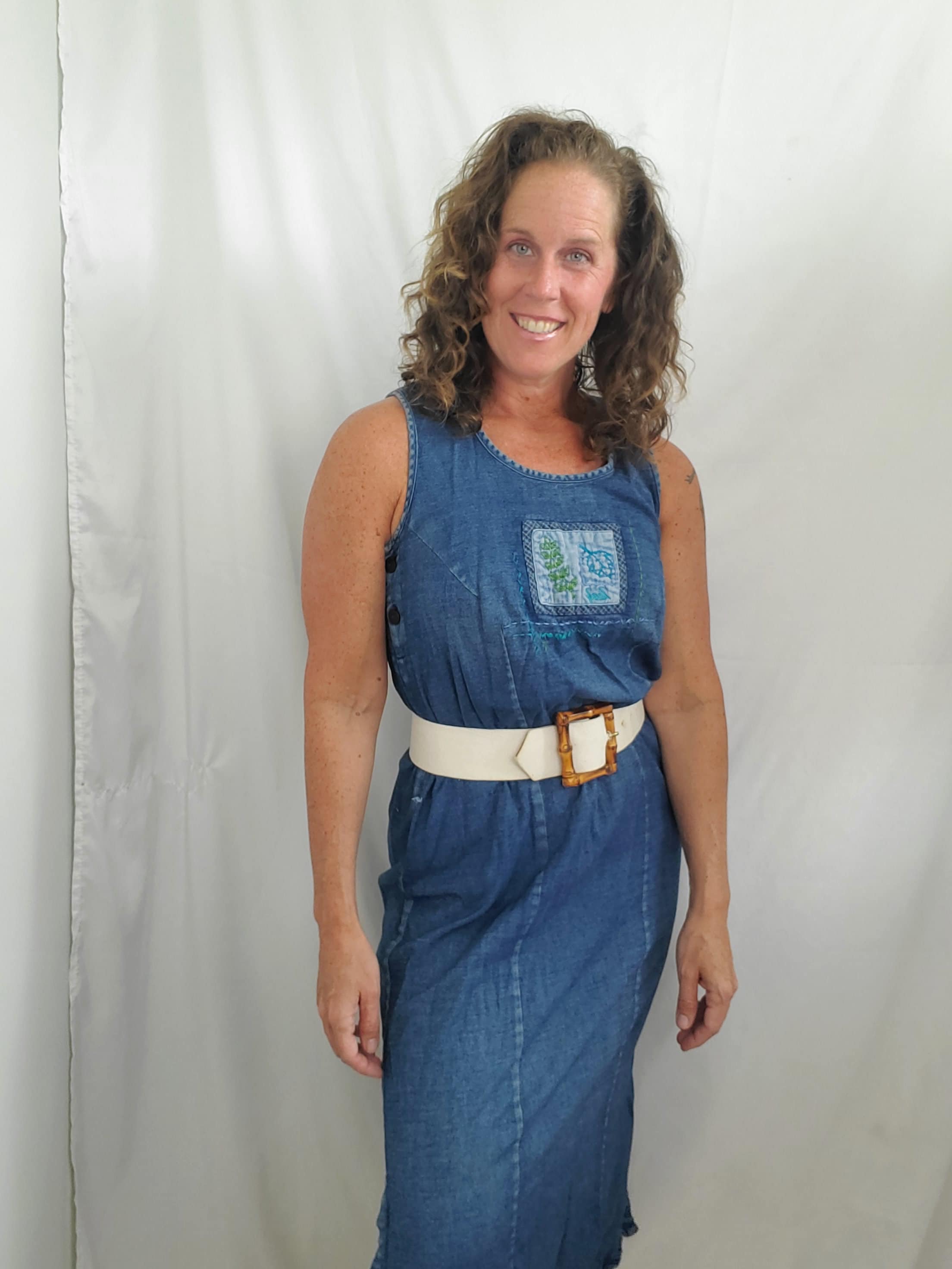 white christmas dresses Vintage 90s Denim Teacher Dress with Angel Applique – Shopexile main image 1