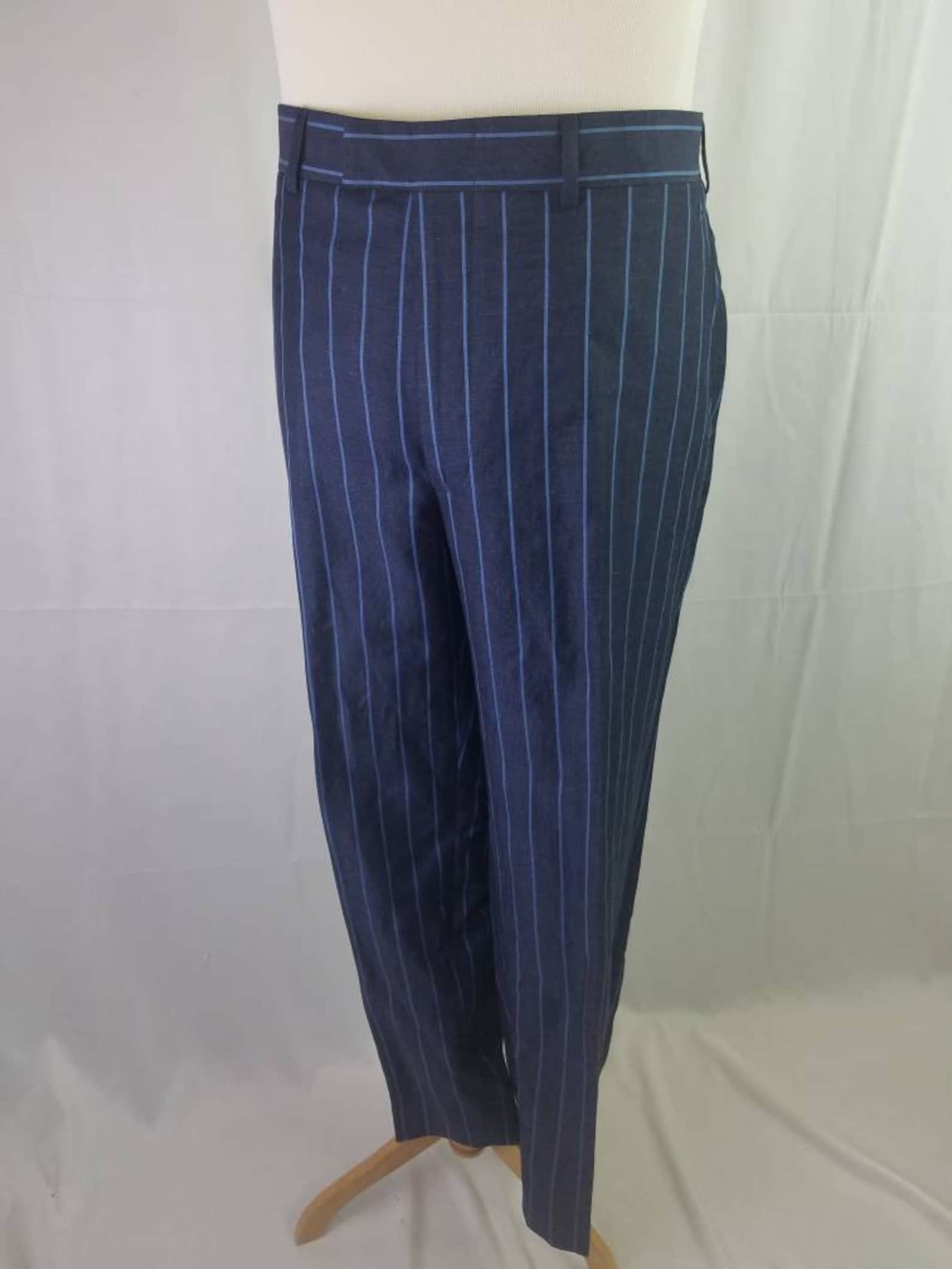 1980s blue pinstripe pants vintage 80s Hertling flat front | Etsy