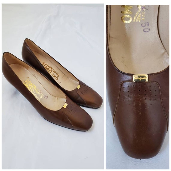 1980s Ferragamo pumps vintage 80s brown leather he