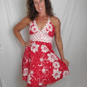 Vintage dress floral red white retro ruby rox midi