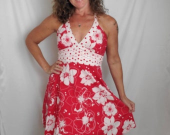 Vintage dress floral red white retro ruby rox midi