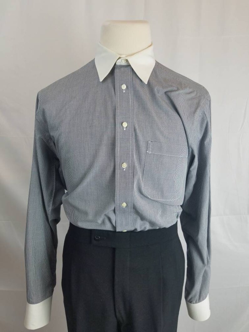 1980s shirt micro check vintage 80s does 20s black white oxford image 7