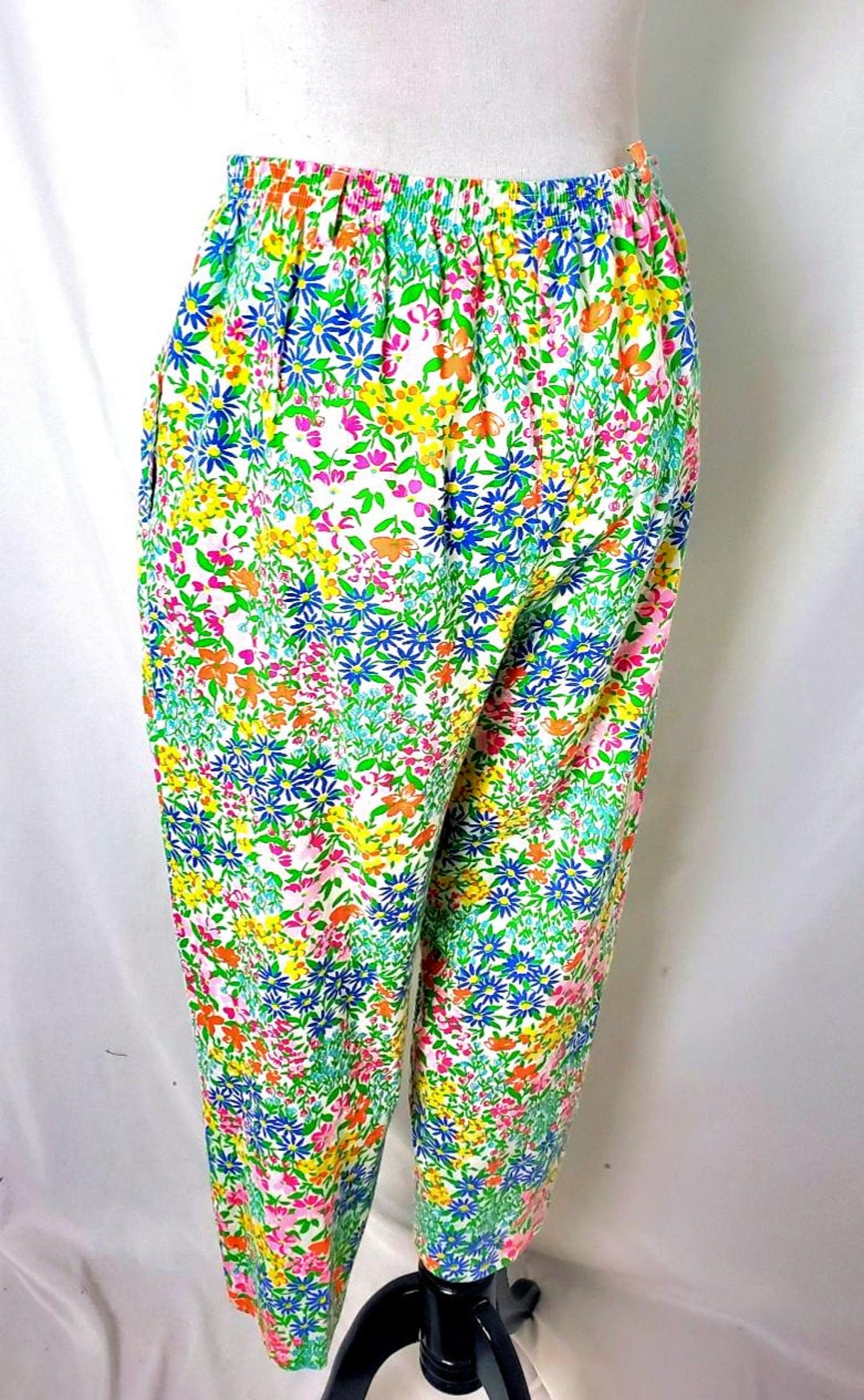 Vintage 80s Floral Pants | Vibrant High Waist Slacks | Artsy