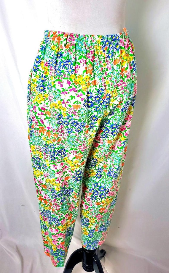 パンツ 80s Vintage multi color nep wool slacks Vintage 80s Floral Pants | Vibrant High Waist Slacks | Artsy
