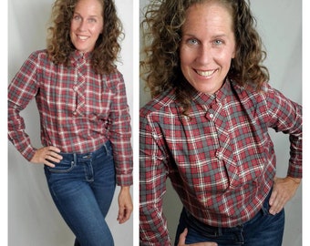 1970s flannel shirt plaid vintage 70s blouse NWT